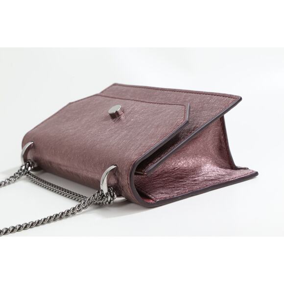 Jimmy Choo Finley Metallic Vintage Rose Leather Crossbody Shoulder Bag w/ Chain - Picture 8 of 16